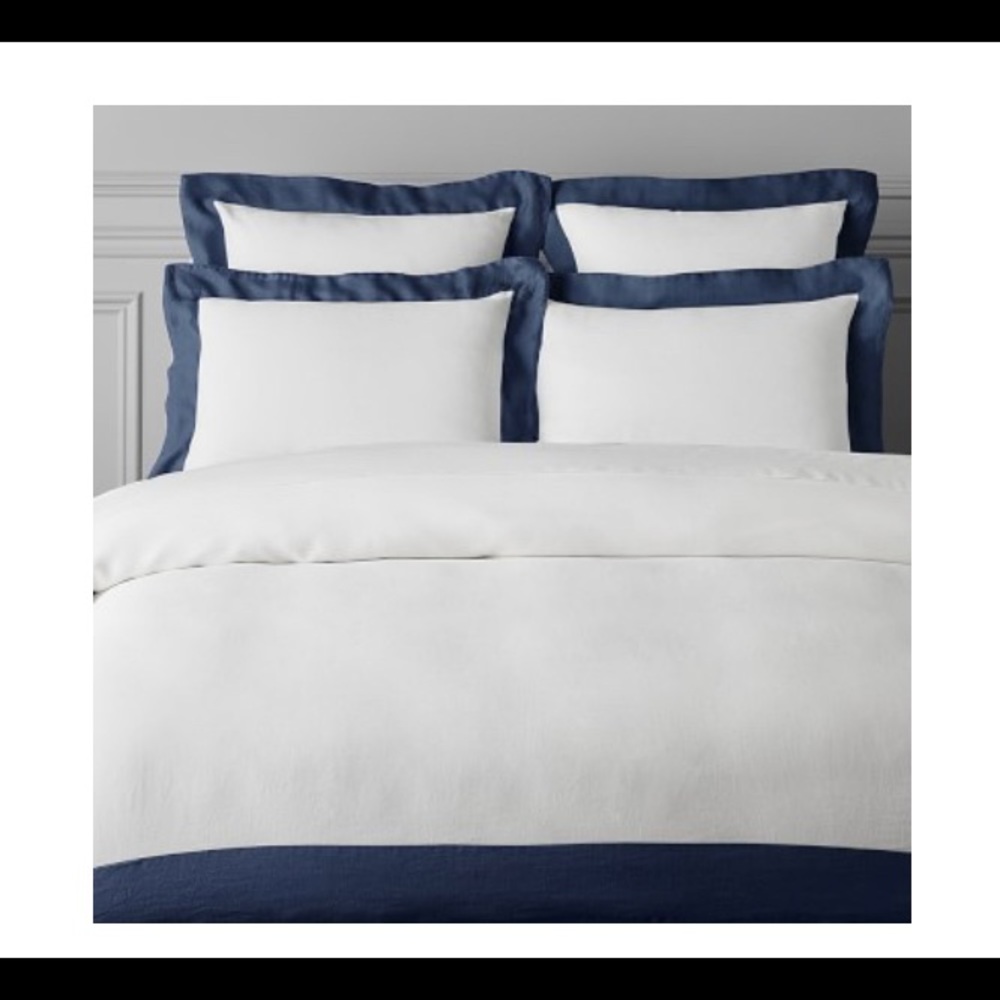 NEW William Sonoma Home Washed Linen Bedding Navy King Duvet and 2 King Shams